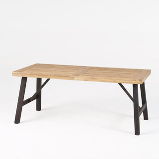 Outdoor Weather Resistant Dining Table With Slat Panel Design - Natural / Gray