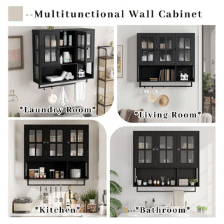 3 Door Wall Cabinet With Glass Door And Towel Bar
