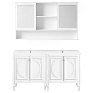 Double Sink Bathroom Vanity Set With Wall Mount Mirror Cabinet