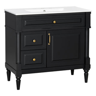Freestanding Bathroom Vanity With Sink, Adjustable Shelf, Flip Drawer