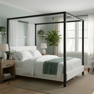 Queen Canopy Bed With Upholstery - White / Black