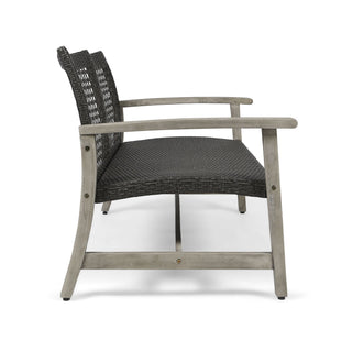 Hampton - Outdoor Wood And Wicker Loveseat - Gray