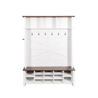 4 In 1 Hall Tree With 6 Hooks, Entryway Bench With Adjustable Shelves - White