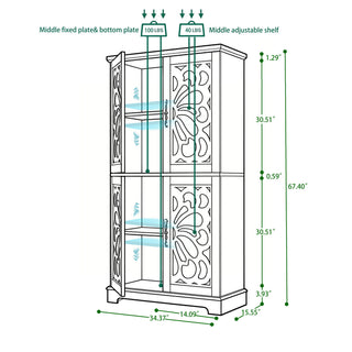 Modern Sideboard Buffet With 4 Mirrored Doors, Adjustable Shelves