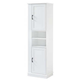 Tall Freestanding Bathroom Storage Cabinet With Adjustable Shelves And Side Hooks Board, Rectangle Design