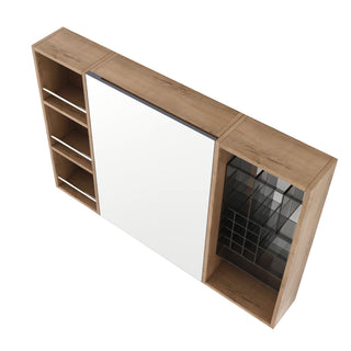 Wall Mounted Bathroom Mirror Cabinet With Adjustable Shelves Storage Cabinet - Imitative Oak