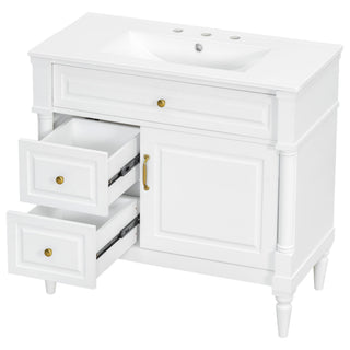 Freestanding Bathroom Vanity With Sink, Adjustable Shelf, Flip Drawer