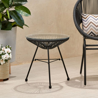 Nusa - Modern Rattan Side Table With Tempered Glass Top