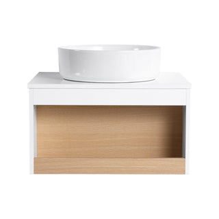 Floating Bathroom Vanity With Glossy Round Vessel Sink