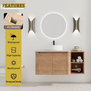 Wall Mounted Bathroom Vanity With Art Sink, 1 Storage Shelf, 2 Soft Close Doors