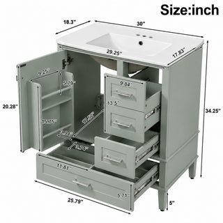 Bathroom Vanity With Sink, Soft Closing Door And Drawers - Light Green