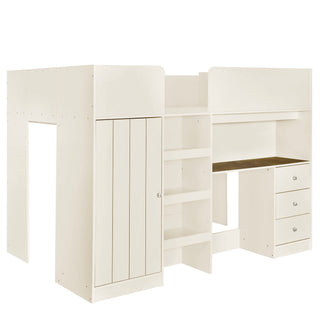 Loft Bed With Built In Wardrobe, Desk, Shelves, And Drawers