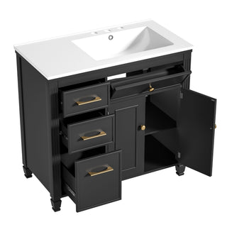 Bathroom Vanity With Sink, 1 Tip Out Drawer, 3 Side Drawers, Adjustable Shelf