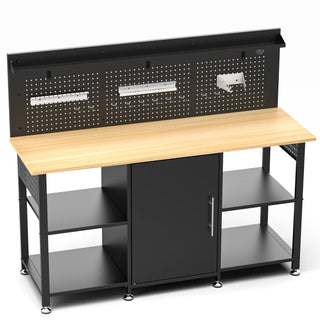 Workbench With Storage Cabinet And Pegboard - Black