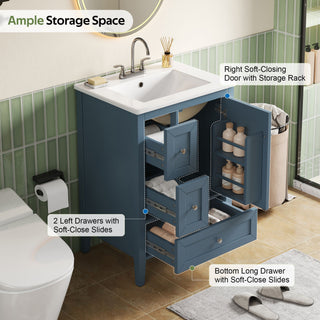 Modern Bathroom Vanity With Sink, Soft Close Drawers & Door, Storage Rack