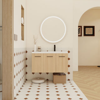 Wall Mounted Floating Bathroom Vanity With Sink, 3 Door Modular Cabinet