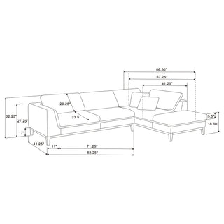 Harlan - L-Shape Upholstered Sectional With Pillows - Gray