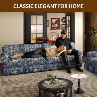 Luxuriously Comfortable Cloud Couch Sofa With Elegant Rolled Arms & Pleated Skirt Design
