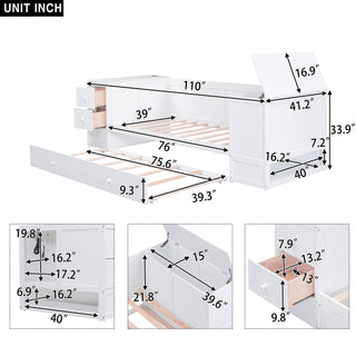 Daybed With Storage Arms, Trundle And Charging Station