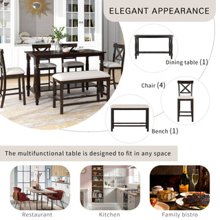 Counter Height Dining Set With Shelf, 4 Chairs And Bench