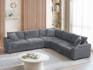 Convertible L Shaped Sectional Corner Couch With Armrest Storage Cup Holders USB Charger, Irregular Corner Oversized Comfy Modular Sofa