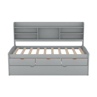 Captain Bed With Built In Bookshelves, 3 Storage Drawers, And Trundle