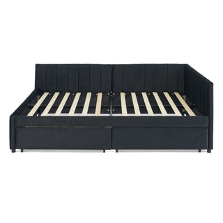 Upholstered Tufted Daybed Frame With Storage Drawers