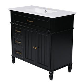 36" Bathroom Vanity With Sink, Freestanding Cabinet With Drawers, 2 Package - Black