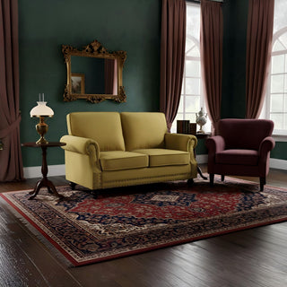 Loveseat Sofa With Nailhead Detail & Turned Legs, 2 Seater Upholstered Couch