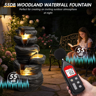 Outdoor Waterfall Fountain With LED Lights For Patio - Gray
