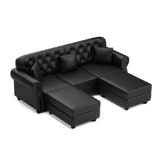 Upholstered Sofa With Nailhead Trim, Rolled Armrests With Ottoman