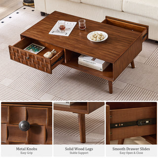 Coffee Table With Hidden Drawer And Open Shelf