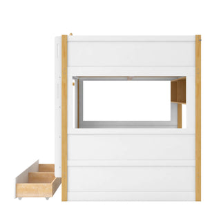 Bunk Bed With House Shaped Guardrails, Storage Shelves, And Trundle