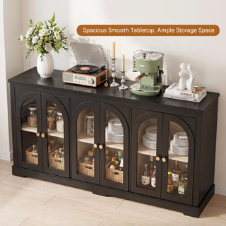 Modern Arched Glass Sideboard With 6 Doors, Buffet Cabinet With Storage And Adjustable Shelves