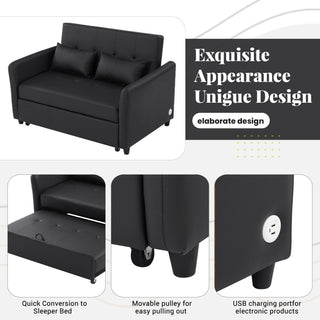 Convertible Sleeper Sofa Bed With 3 USB Ports