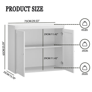 Kitchen Storage Cabinet With Double Doors, Adjustable Shelves, Sideboard Buffet For Dining Room - White