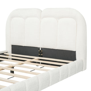 Queen Size Upholstered Platform Bed With Tufted Headboard - White