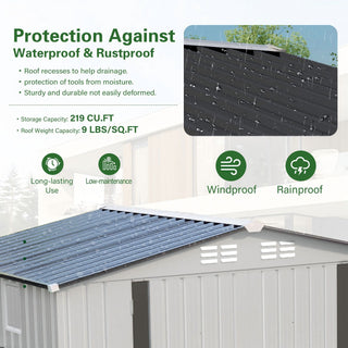 Outdoor Garden Storage Shed, Tool Shed With Pitched Roof Waterproof With 1 Window And 2 Lockable Door - White / Gray