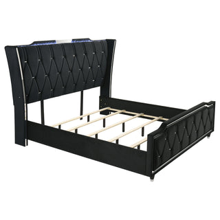 Mika - LED Upholstered Bed With Tufted Wingback Headboard And Ambient Lighting