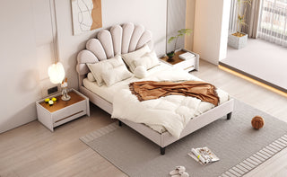 Upholstered Platform Bed With Flower Pattern Headboard
