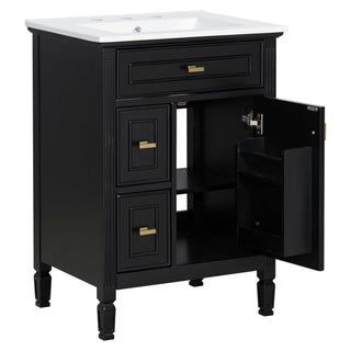 Bathroom Vanity With Sink, Flip Drawer, 2 Drawers, Adjustable Shelf