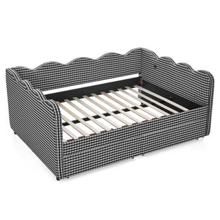 Gingham Daybed With USB Charging Port, Wave-Shaped Design