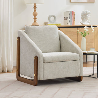 Modern Upholstered Armchair With Wooden Side Frame