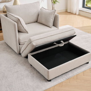 Oversized Deep Seat Accent Chair With Matching Storage Ottoman & Throw Pillows