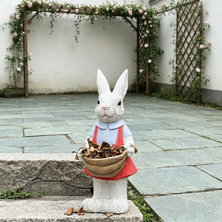 Whimsical Rabbit Statue Flower Pot Ornament, Garden Decor - Pink / White