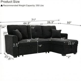 Sleeper Sectional With Pull Out Bed, Reversible Chaise