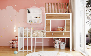 Loft Bed With Roof, Window, Guardrail, Ladder