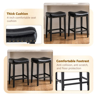 Bar Stool With Brass Nailhead Trim (Set of 2) - Black