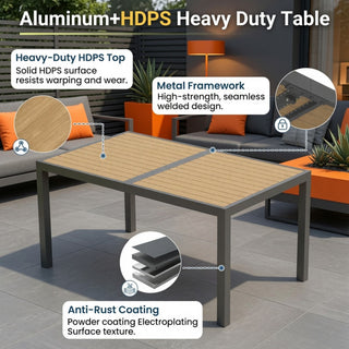 Rectangle Outdoor Patio Table With Slatted Top - Gray