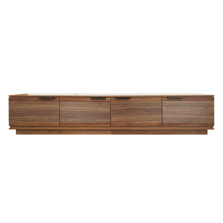 TV Stand, Entertainment Center With Fluted Door & Cable Management, Soft Closing Hinges - Walnut